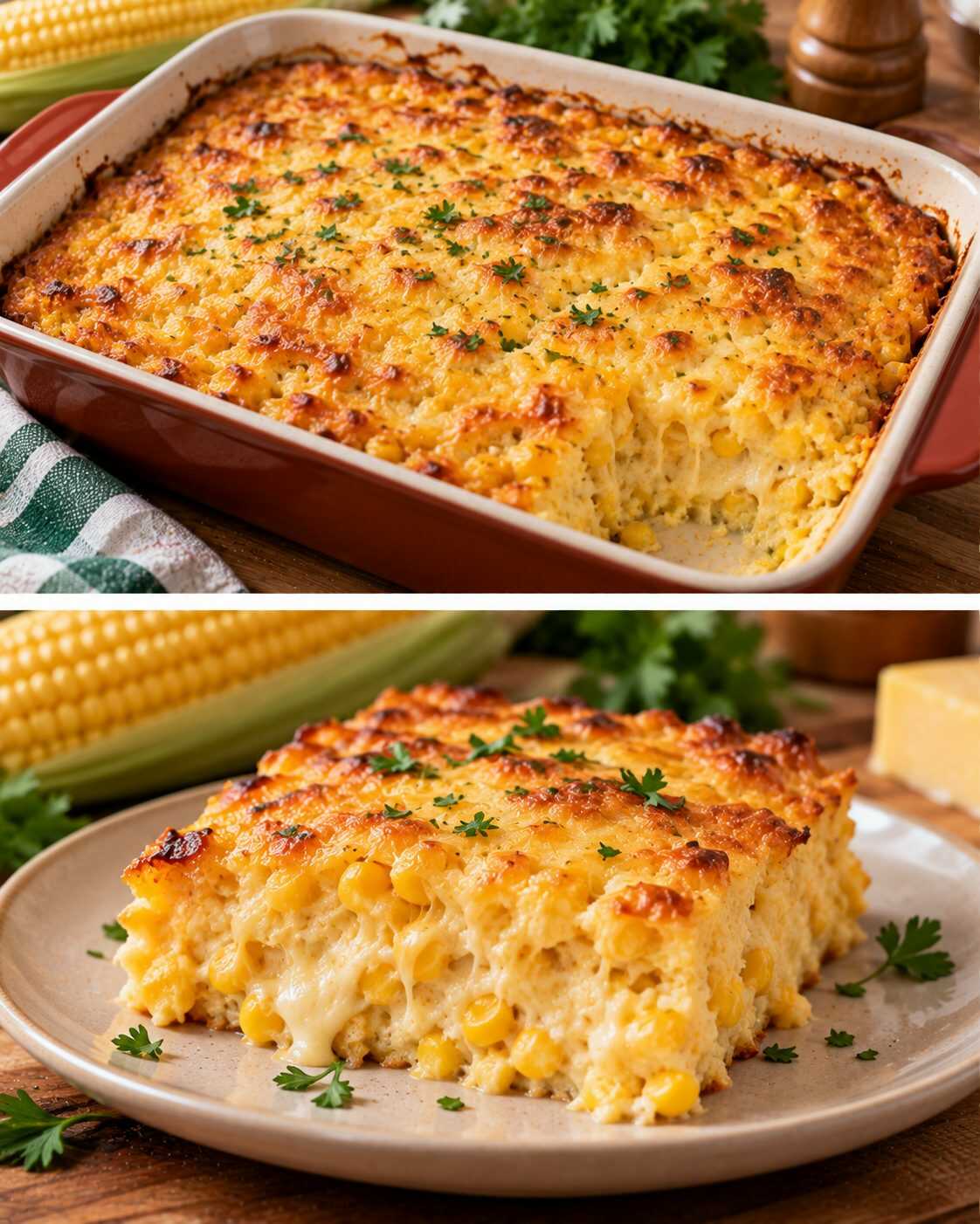 🌽 Pastel de maíz y queso al horno: una cena dorada por arriba y cremosa por dentro para los días frescos
