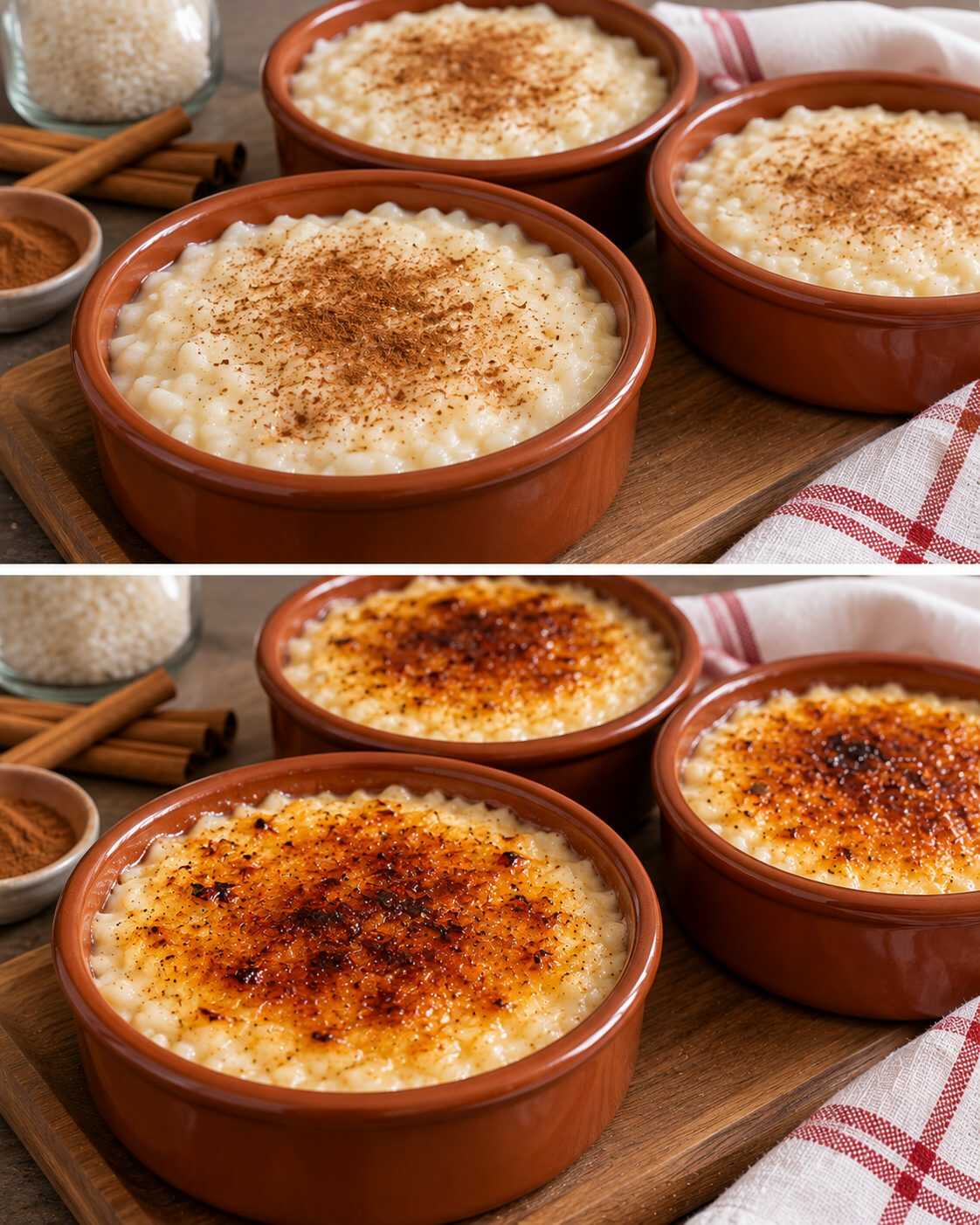 🍚 Arroz con leche caramelizado: el postre tradicional que queda cremoso por dentro y con una fina capa crujiente por encima