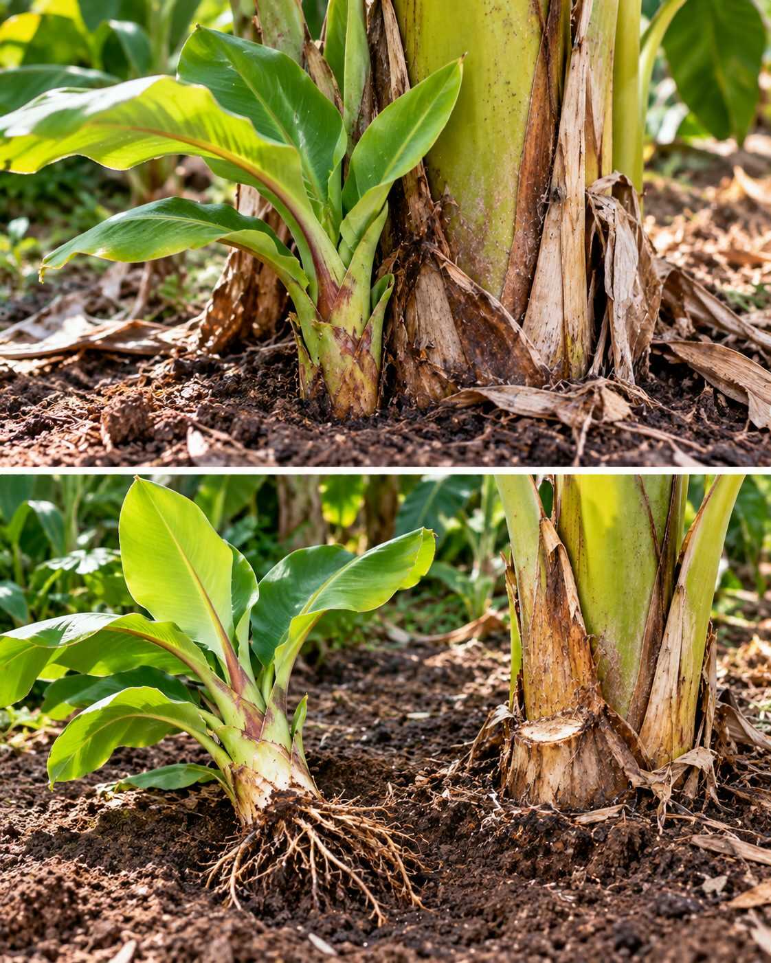 ¿Tu platanera tiene un hijuelo creciendo junto al tronco? No lo separes hasta que cumpla estas señales