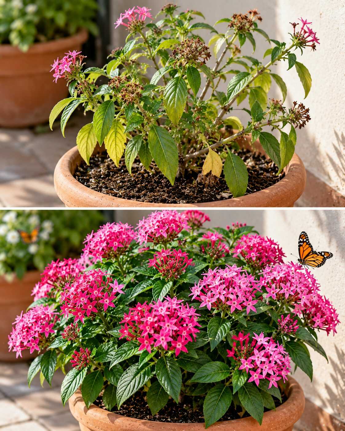 🌸 ¿Quieres una maceta cubierta de flores de pentas que atraigan mariposas? Este cuidado de primavera ayuda a mantener la planta compacta y llena de color