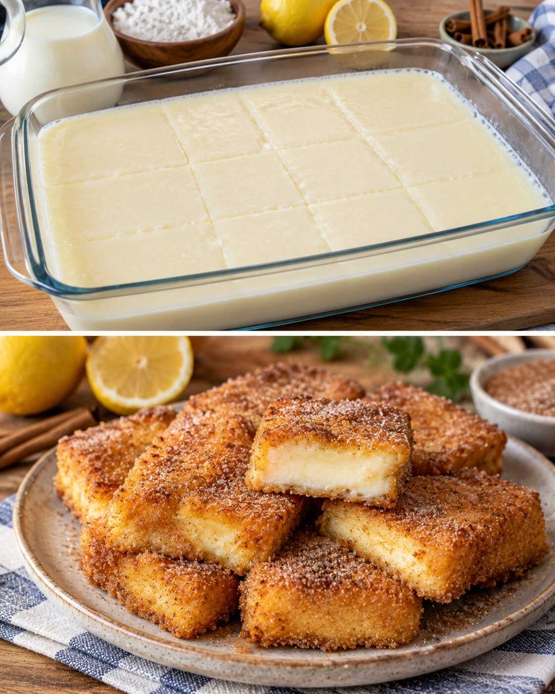 Leche frita casera con canela y limón: el postre tradicional español que queda crujiente por fuera y sorprendentemente cremoso por dentro.