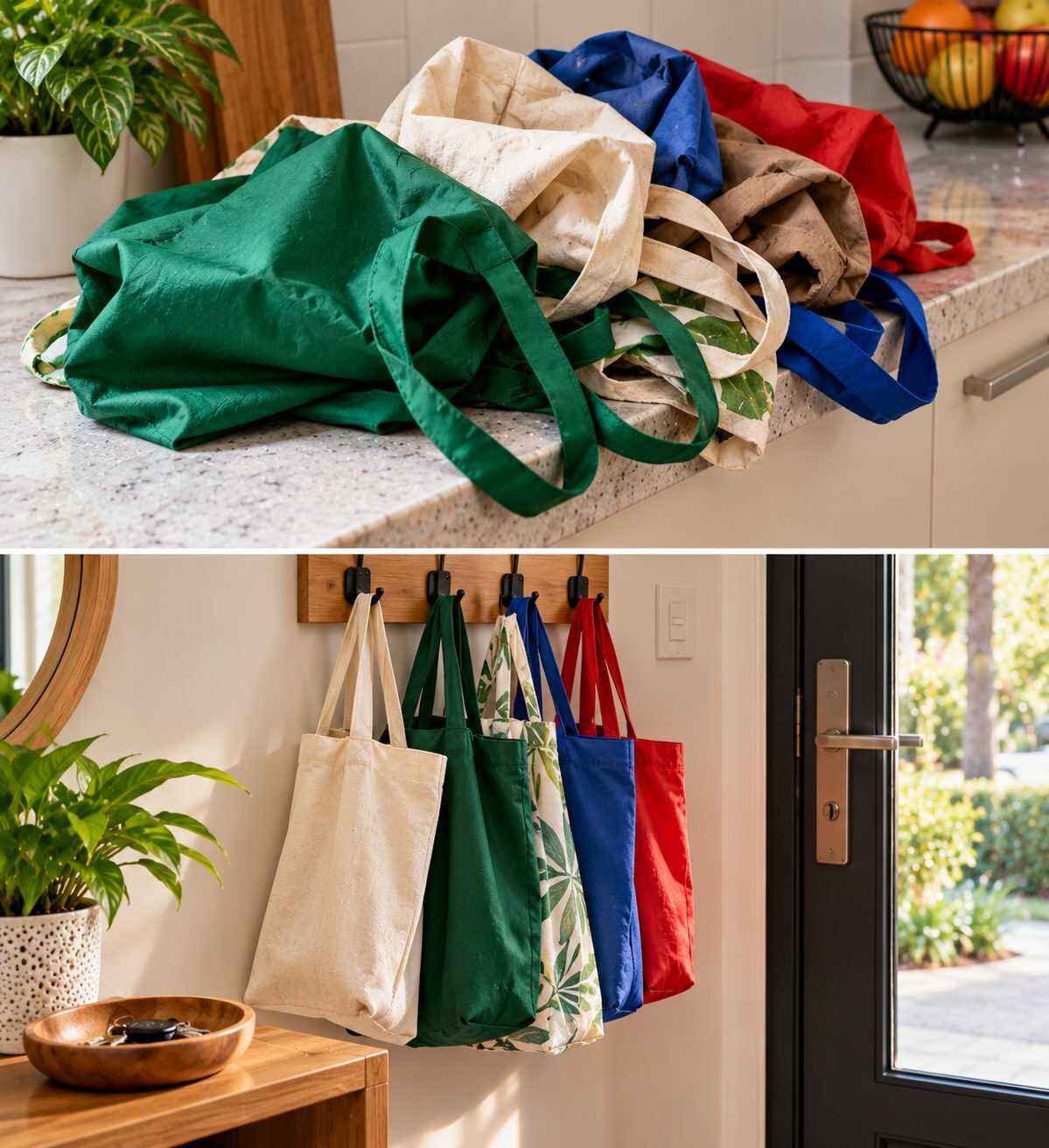 ¿Las bolsas reutilizables del supermercado terminan olvidadas en casa? Colocarlas en el punto correcto puede ayudarte a recordar llevarlas.