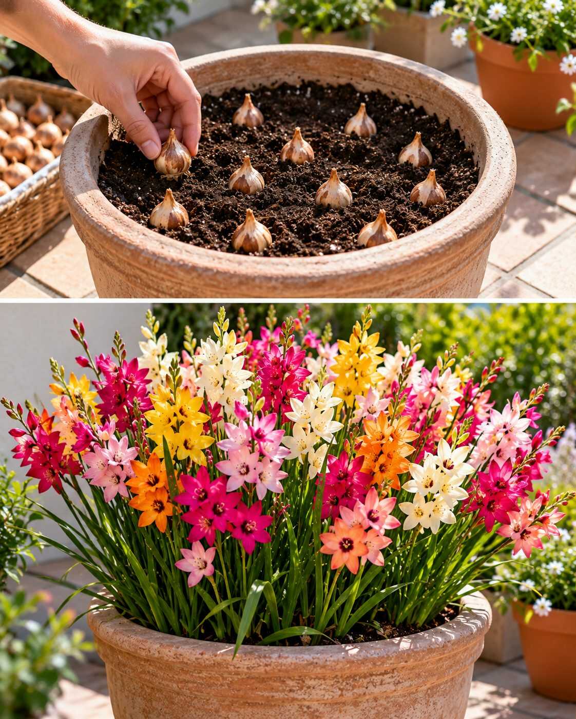 🌷 ¿Quieres una maceta desbordada de flores de ixia? Planta estos pequeños bulbos correctamente y pueden darte un espectáculo de color