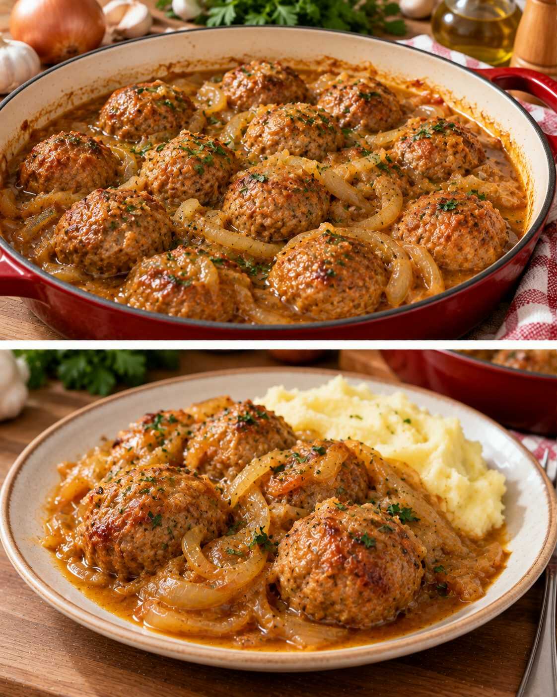 🥩 Albóndigas en salsa de cebolla: una comida caliente y económica para preparar una cazuela y tener comida para dos días
