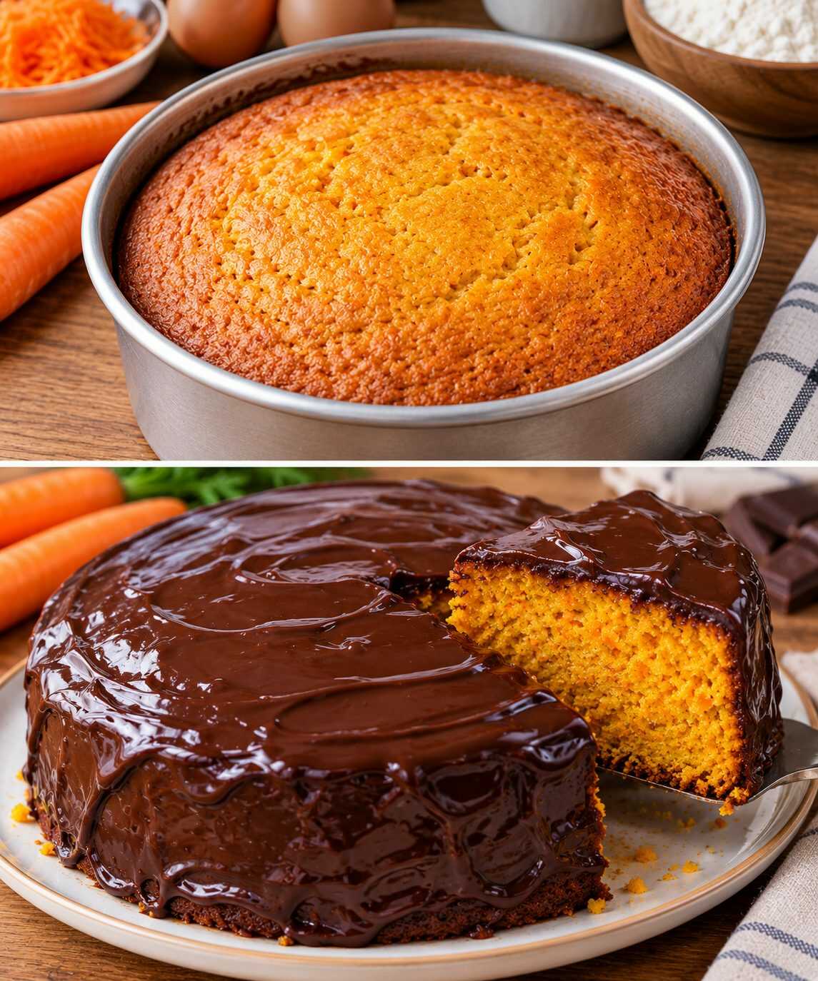 🍰 Torta de zanahoria brasileña con cobertura de chocolate: esponjosa, de color intenso y con un glaseado brillante