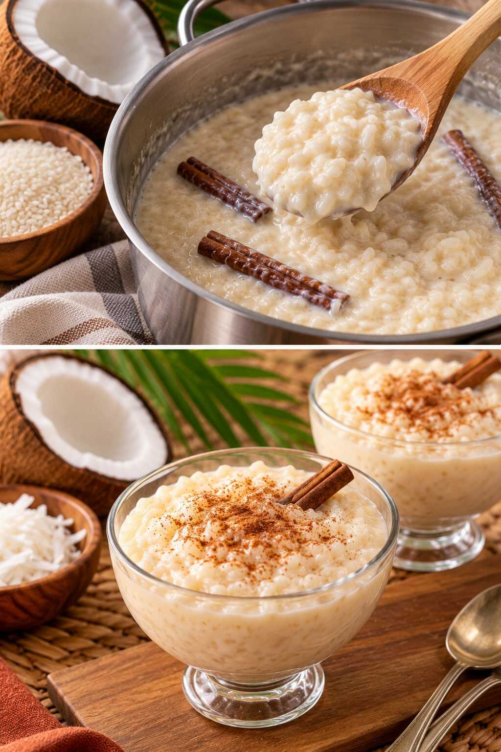 🍚 Arroz con leche de coco y canela: una versión cremosa del postre tradicional con un sabor que recuerda al Caribe
