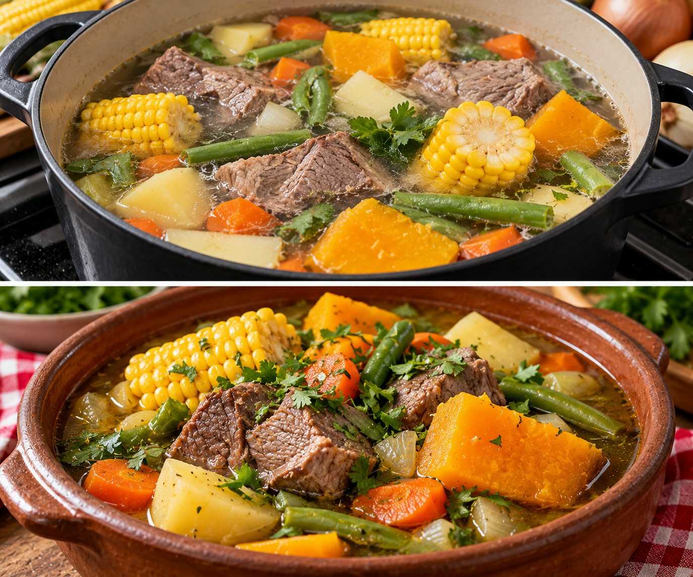 🥘 Cazuela chilena de vacuno con choclo y zapallo: un plato tradicional lleno de verduras y sabor casero