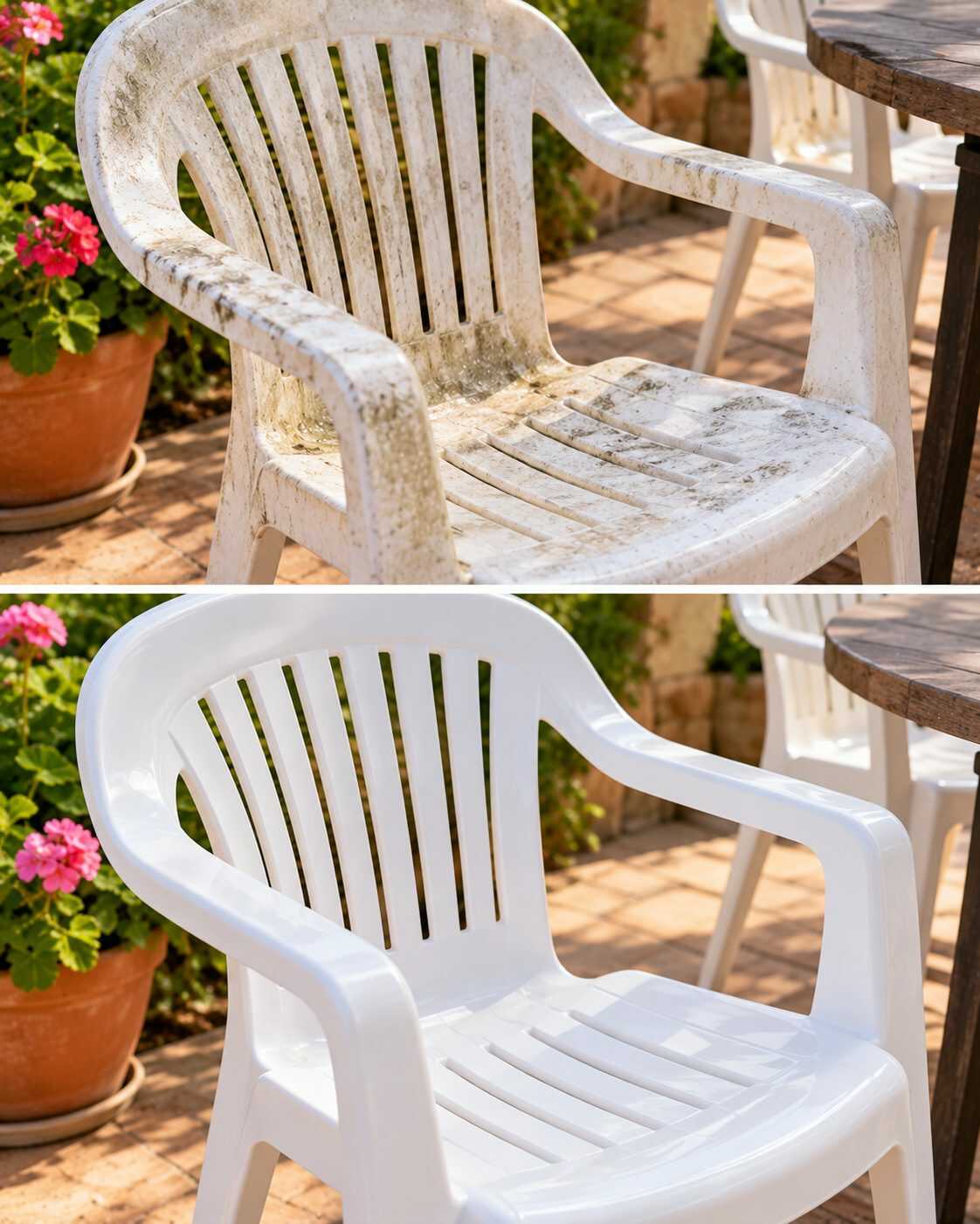 ¿Las sillas de plástico del patio han perdido su aspecto limpio? Usar productos demasiado agresivos puede dejarlas todavía más opacas