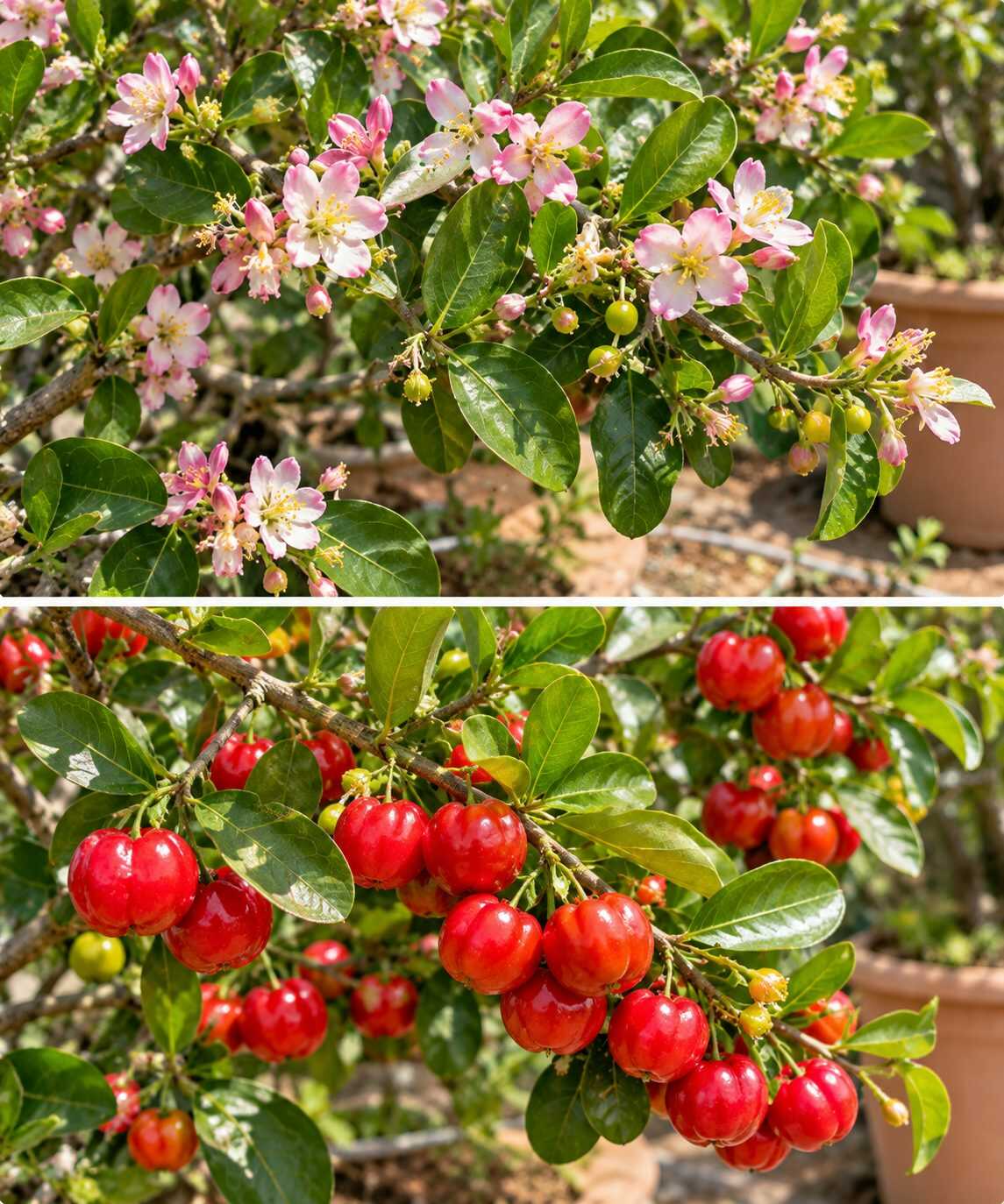 🍒 ¿Tu acerola florece abundantemente pero produce muy pocas cerezas? El calor y la polinización pueden estar influyendo en la cosecha