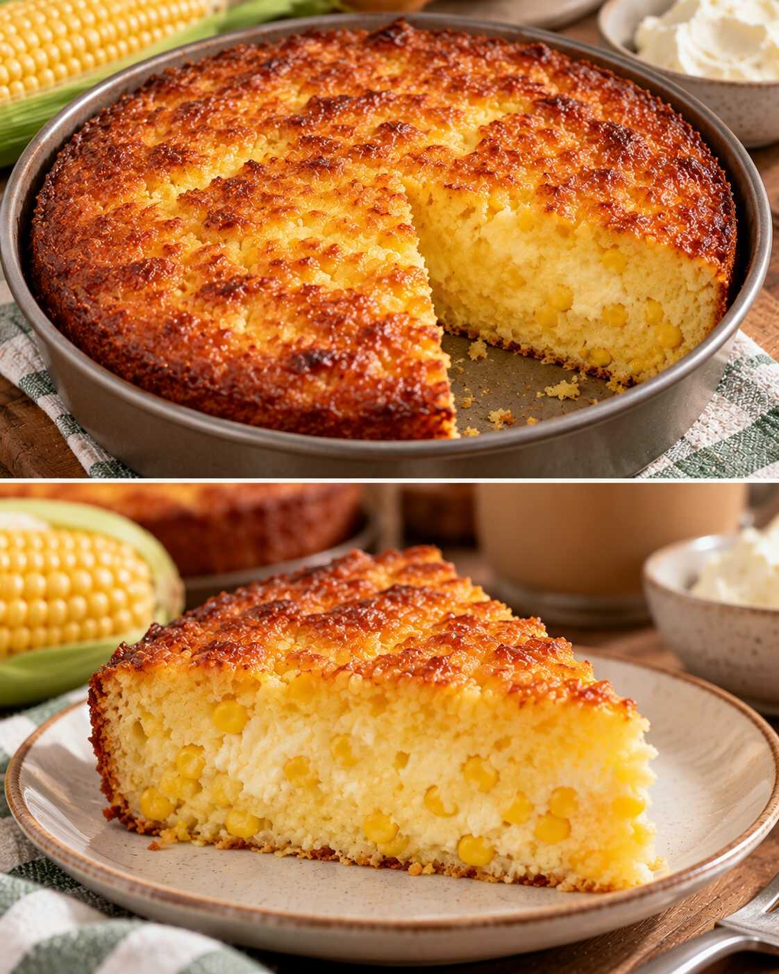 🌽 Pastel de elote con queso crema: húmedo, dorado y perfecto para acompañar el café de la tarde