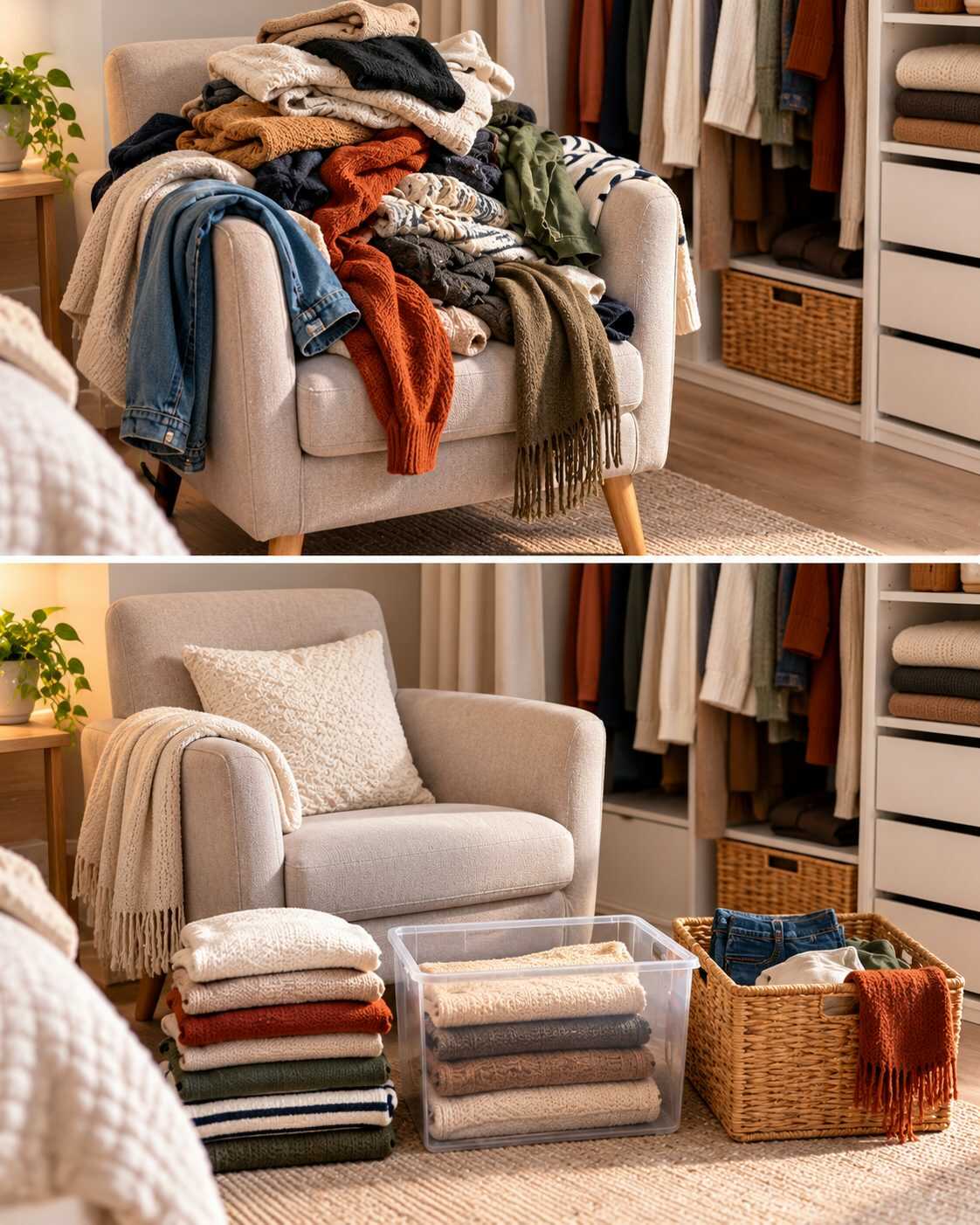 🍂 ¿El cambio de temporada llenó una silla de prendas que “todavía vas a usar”? Haz esta selección antes de reorganizar el armario