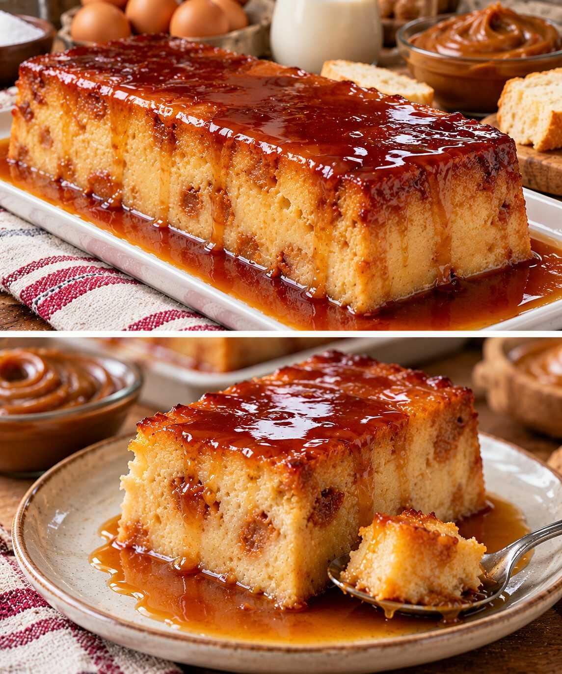 🍮 Budín de pan con dulce de leche argentino: una receta económica con caramelo brillante y una textura increíblemente suave