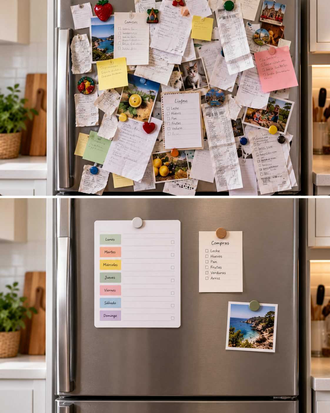 ¿Tu refrigerador está cubierto de papeles, recibos y notas? Conserva solo lo que realmente necesitas ver esta semana